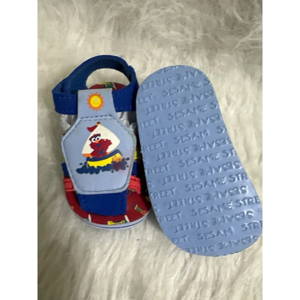 Sesame Street Elmo Toddler Sandals Blue Red Yellow Nautical Sailboat Size 4.5in